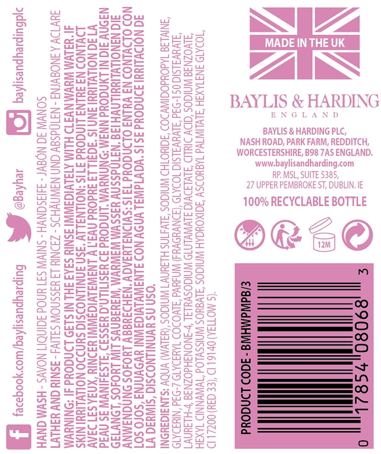 Baylis & Harding Pink Magnolia & Pear Blossom Hand Wash - 16.9 oz (Pack of 3)