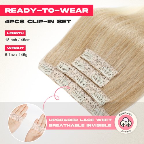 NTYNTY Hair Extensions, 4PCS 18" Clip in Hair Extensions Layered Cut Natural Lightweight Hairpieces with Thinner Softer Invisible Weft for Women - Dark Blonde with Light Ends