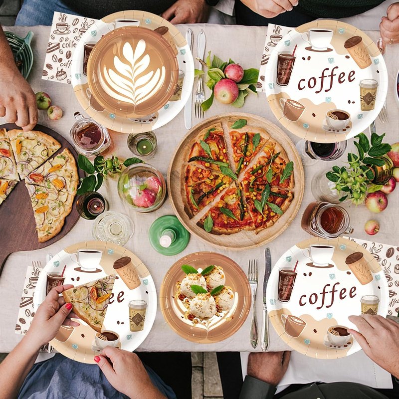 Coffee Party Supplies Set - 180 Pcs Paper Plates & Napkins for 60 Guests | Fun Theme for Baby Showers & Birthdays