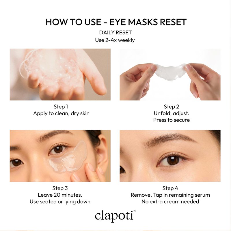 Clapoti Korean Cooling Under Eye Patches, 1 Pair — Depuffing, Dark Circles & Hydration, 99% Natural Ginkgo & Peptide Complex, Bamboo, No-Rinse, Gentle for Sensitive Skin, Vegan