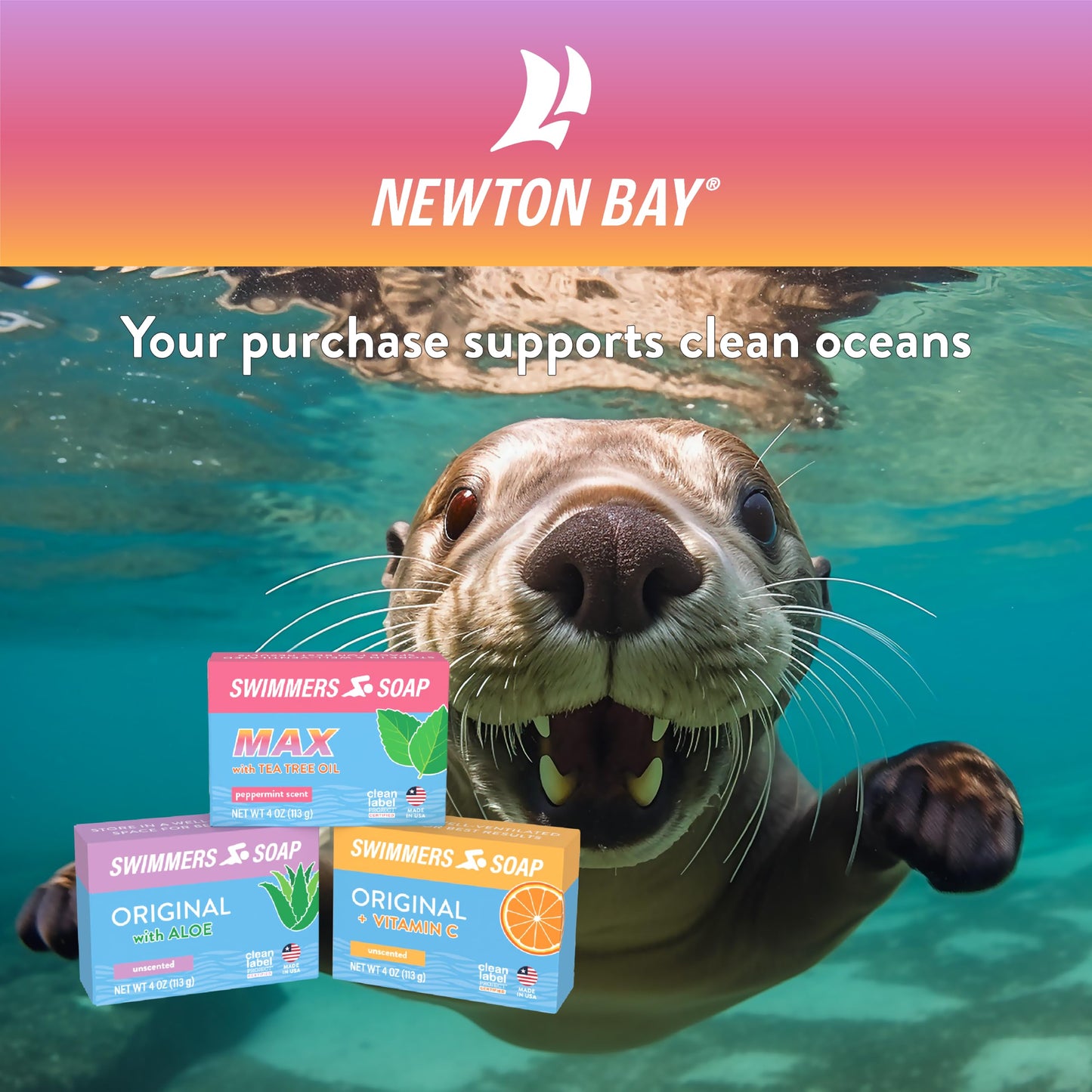Newton Bay Swimmers Soap | All Natural Body and Face Wash Soap Bar | Gently Washes Away Chlorine After Swimming | Revitalizes Sensitive Skin | 2-Pack of 4 Ounce Soap Bars