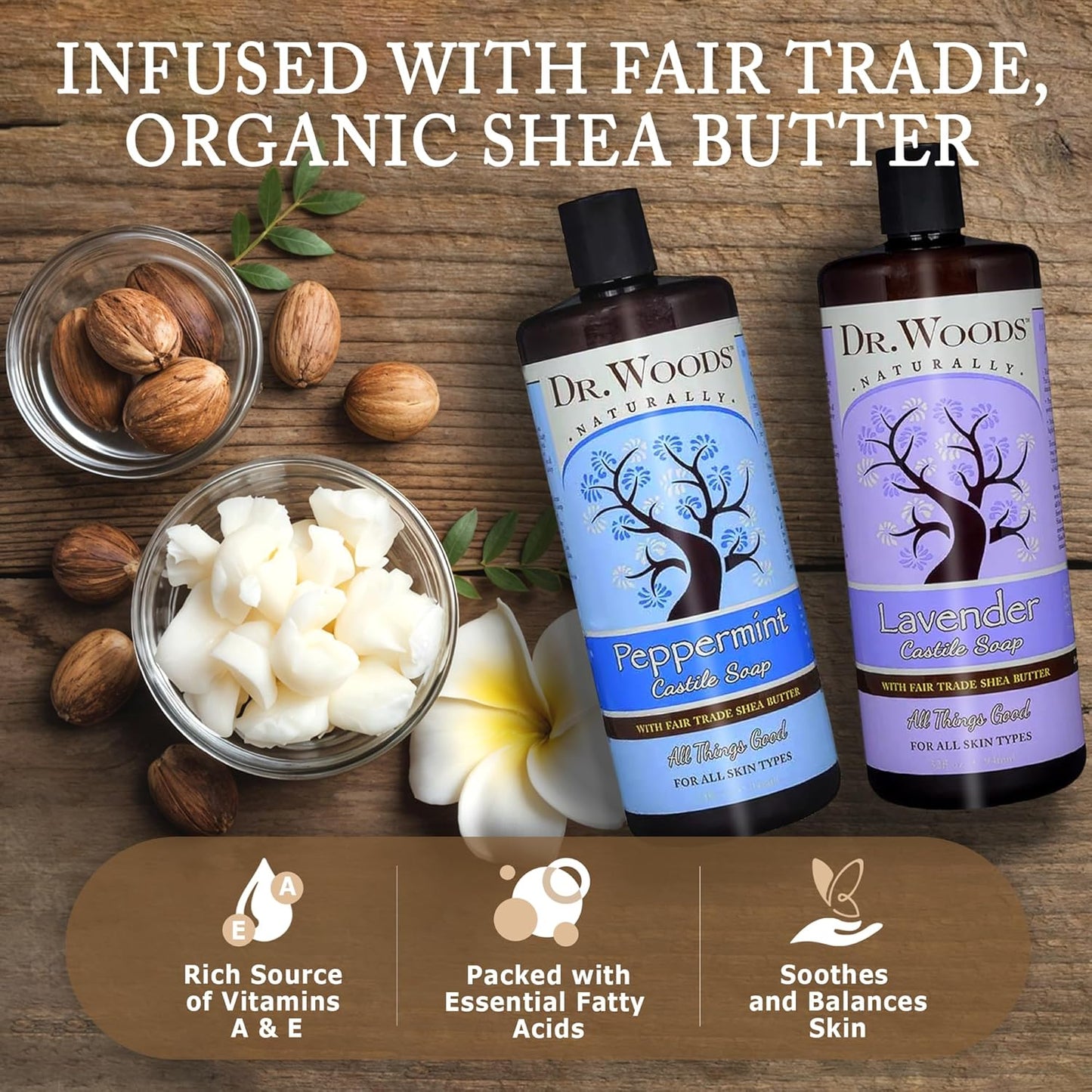 Dr. Woods Organic Shea Butter Liquid Castile Soap - Refreshing & Relaxing Combo (2 x 32 oz)