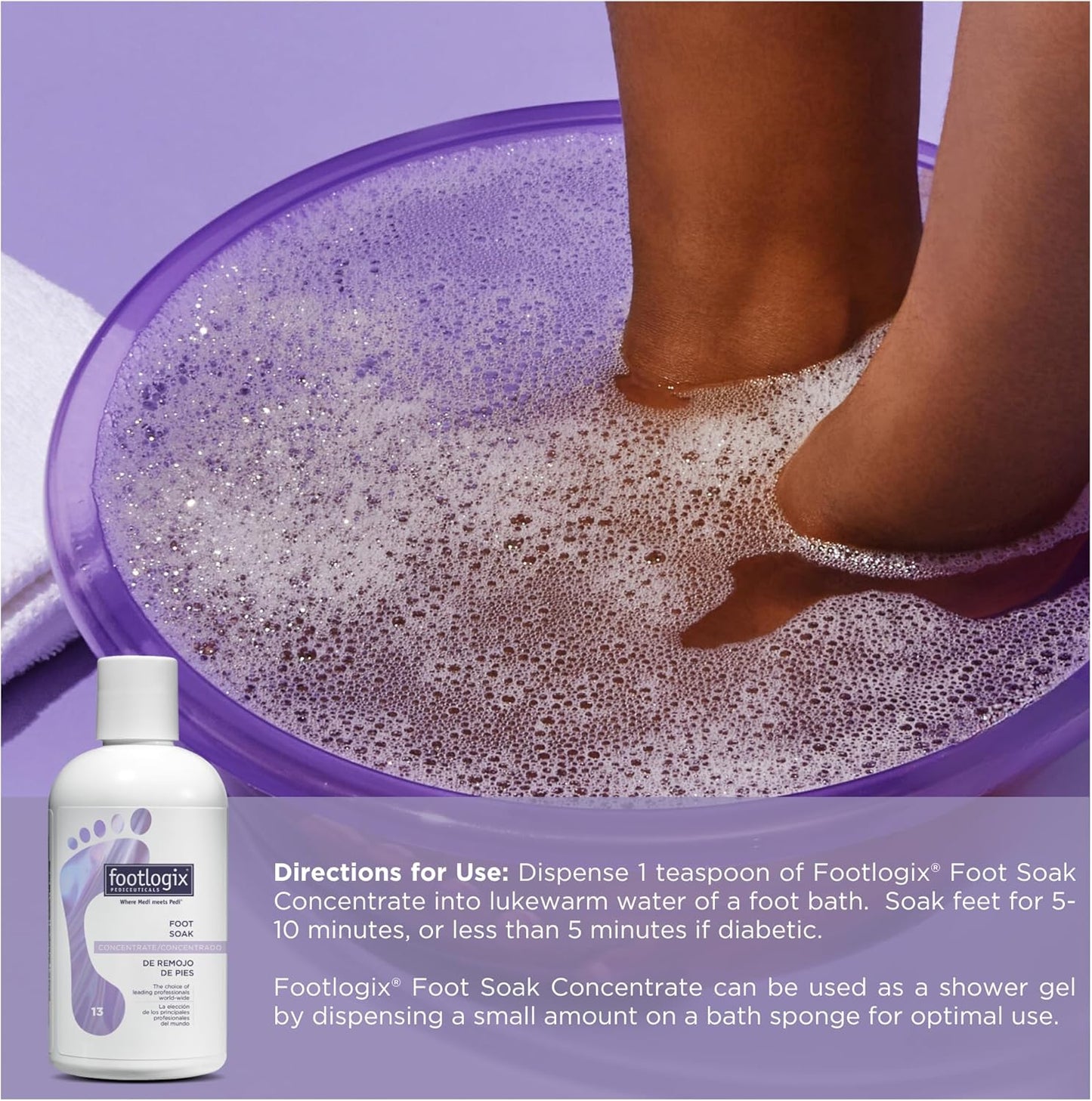 FOOTLOGIX Foot Soak Concentrate, 8.45 oz - Gentle Cleansing, Foot Bath Soak, Soften Dry Feet and Calluses
