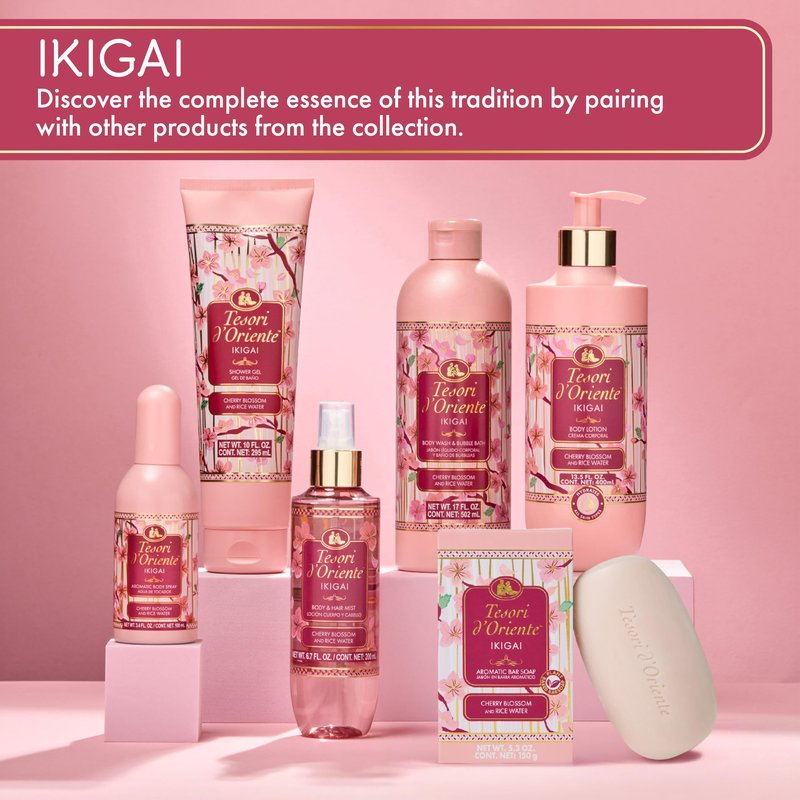 Tesori d’Oriente Ikigai Hair & Body Mist for Women & Men, 6.7 fl oz, Lightweight Floral Scent with Cherry Blossom & Rice Water, Refreshing, Layerable Fragrance for Skin & Hair