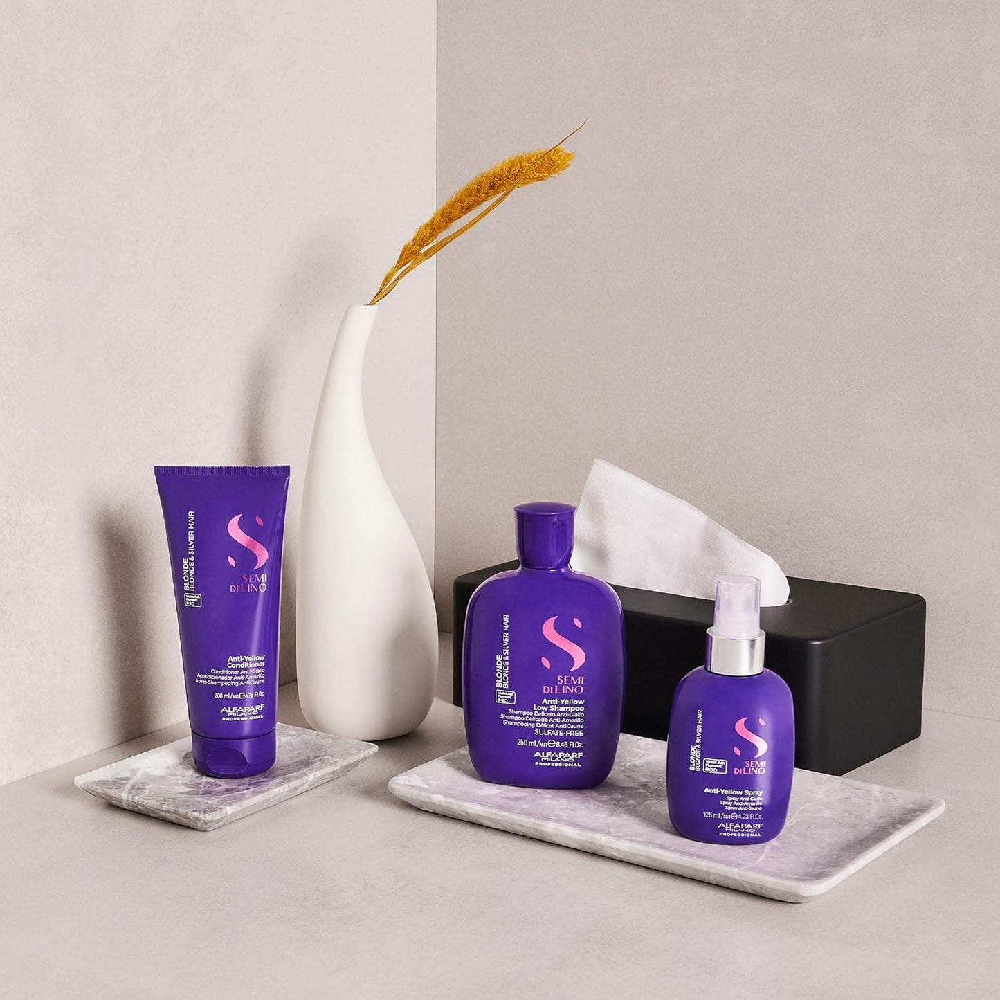 Alfaparf Milano Semi Di Lino Anti Yellow Purple Shampoo for Blonde Hair - Sulfate Free, Hydrating Shampoo for Blonde, Platinum, Silver & Gray Hair - Removes Yellow & Neutralizes Brass (8.45 oz/250 ml)