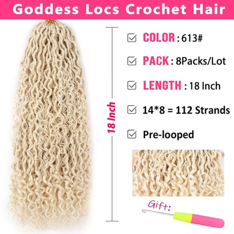 RuiYok 18 Inch Blonde Goddess Locs Crochet Hair 8Packs Faux Locs Crochet Hair with Curly Ends Pre-looped River Locs Crochet Hair Boho Hippie Locs Synthetic Hair Extensions(#613)