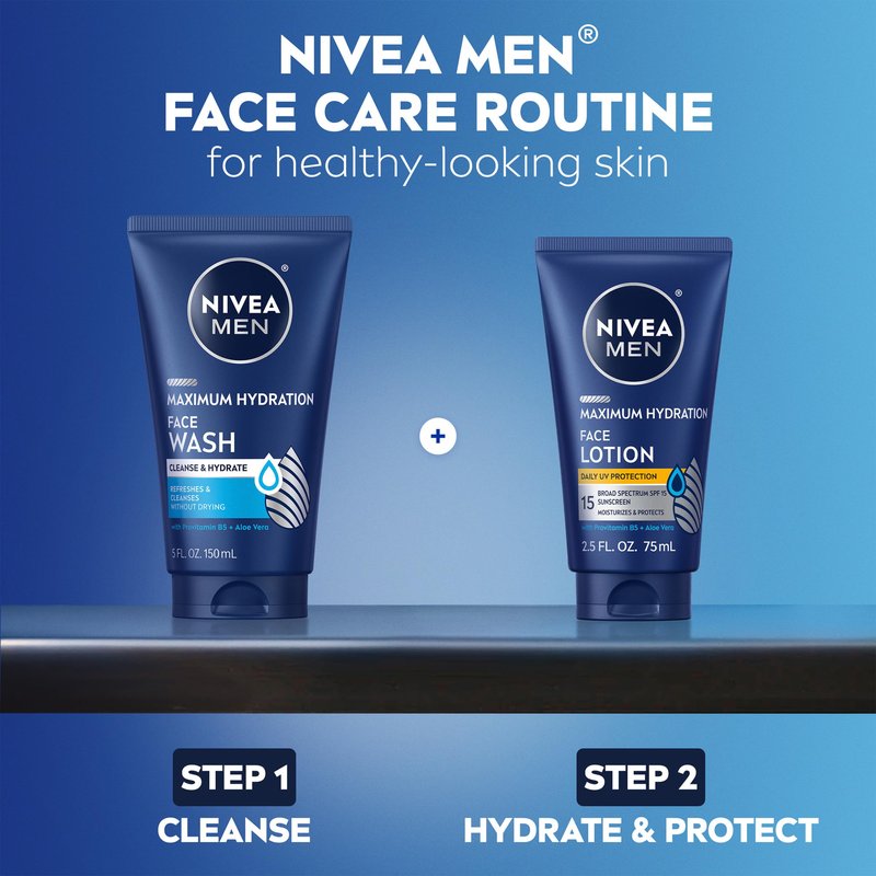 Nivea Men Maximum Hydration Face Wash, Face Wash with Provitamin B5 and Aloe Vera, Refreshes and Cleanses without Drying, 5 Fl Oz Tube (Pack of 2)