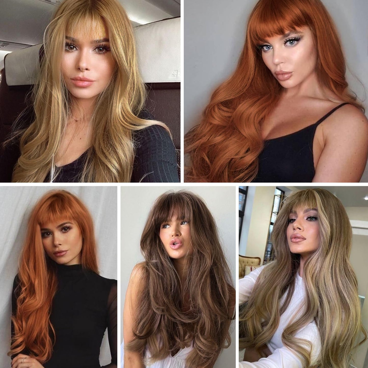 HAIRCUBE Brown Wig with Bangs for Women Brown Long Wavy Hair Wig Wig Curly Wavy Synthetic Wigs for Girls Daily Party Use
