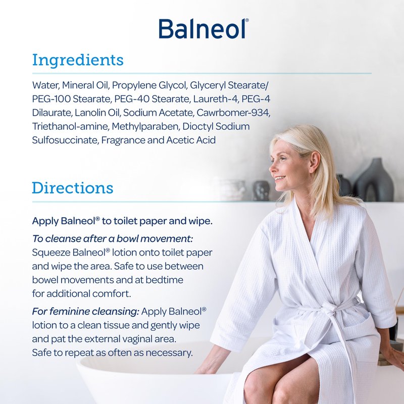 BALNEOL Cleansing Lotion, Cleans, Soothes & Moisturizes, Relieves Anal & Vaginal Irritation & Itching, Non-Greasy, Safe for Pregnancy, Post-Partum, Diarrhea & Hemorrhoids, 3oz, Pack of 1