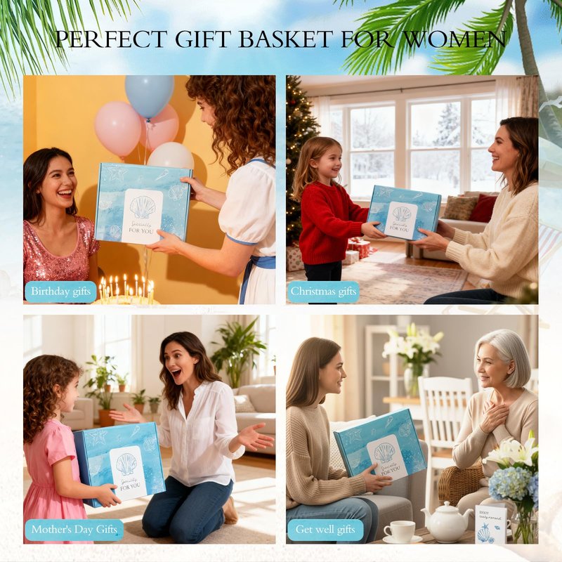 Birthday Gifts for Women,Gift Baskets for Women Self Care Gifts Get Well Gift Set for Her, Ocean Relaxing Care Package for Her Christmas, Mother’s Day, and Valentine’s Day