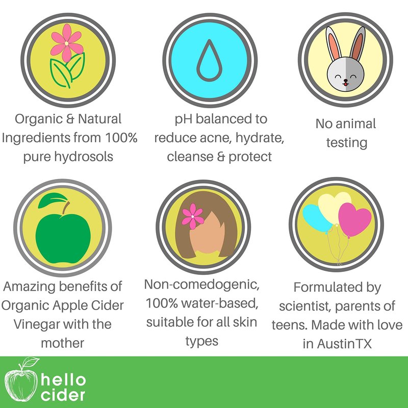 Tea Tree Witch Hazel FACE Toner - Organic Hydrosol, Astringent Facial Spray - Reduce Blemish, Prevent Acnes, Restore pH, Tone. All Skin Type.USA Small Business-Hello Cider