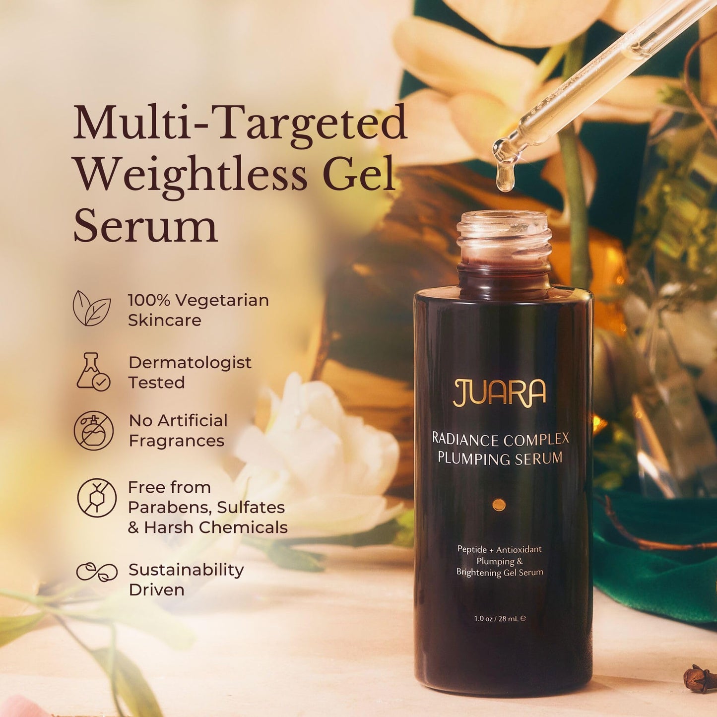 JUARA Radiance Complex Plumping Serum - Age-Defying Face Serum with Turmeric & Vitamin C - Palm Peptide & Hyaluronic Acid for Firming, Brightening & Fine Lines - Hydrating Jamu Skincare (1 Fl Oz)