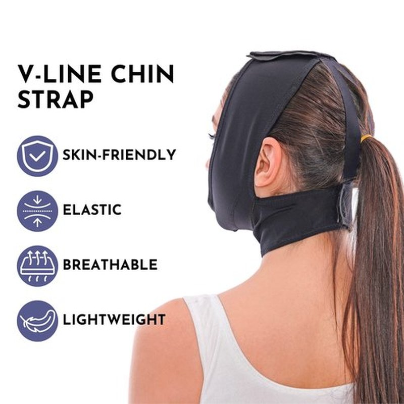 Post Surgery Facial Compression Neck Coverage Chin Strap, V-Shaped Face Slimmer, Jowl Tightening Chin Lifting Double Chin Reducer Band (S/M, Black)