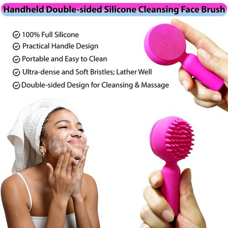 2 PC Silicone Facial Cleansing Brush 2 in 1 Facial Scrubber Manual Exfoliating Facial Brush Face Cleanser Face Exfoliator Ultrafine Bristles for Sensitive Skin Easy to Clean Lather Well(Blue&Rosered)