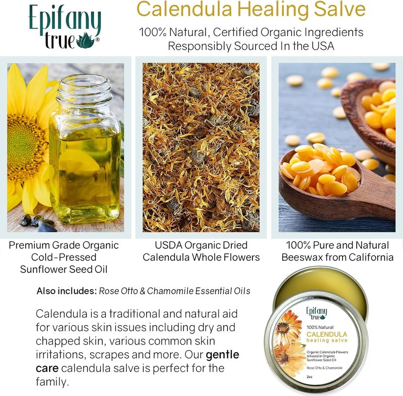 Calendula Salve 2oz - Natural Herbal Balm for Dry Skin, Eczema & Itch Relief | Fragrance-Free 2-Pack