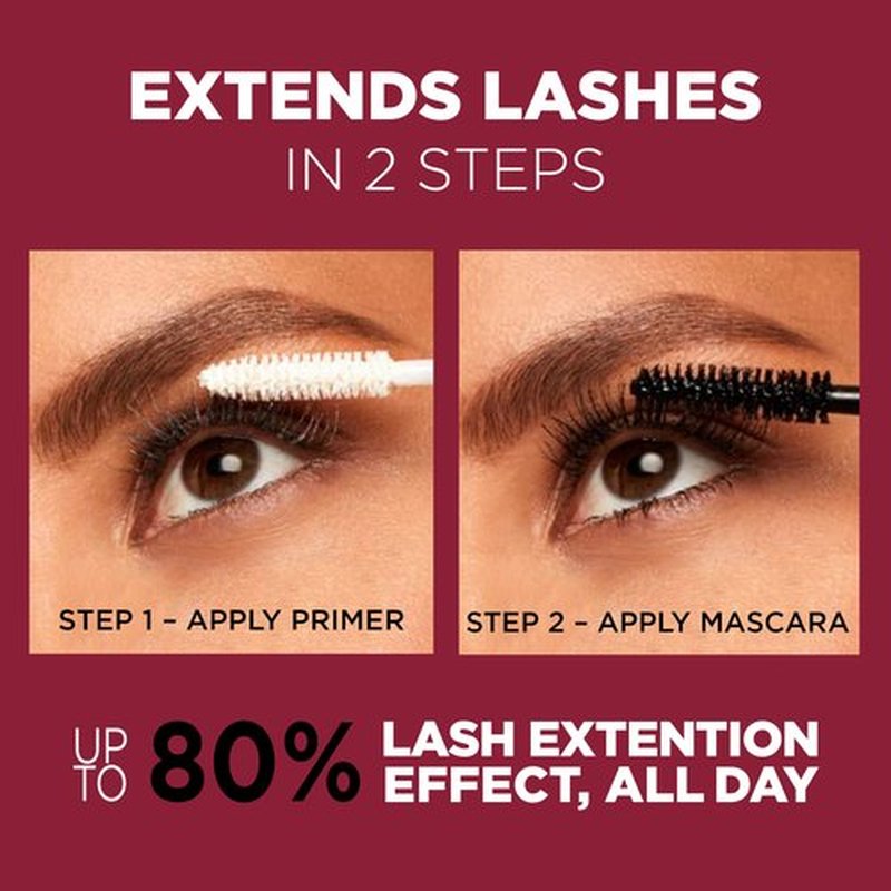 L'Oreal Paris Makeup Double Extend Tubing Mascara, Lengthening 2 Step Mascara, Smudgeproof, Black, Pack of 2