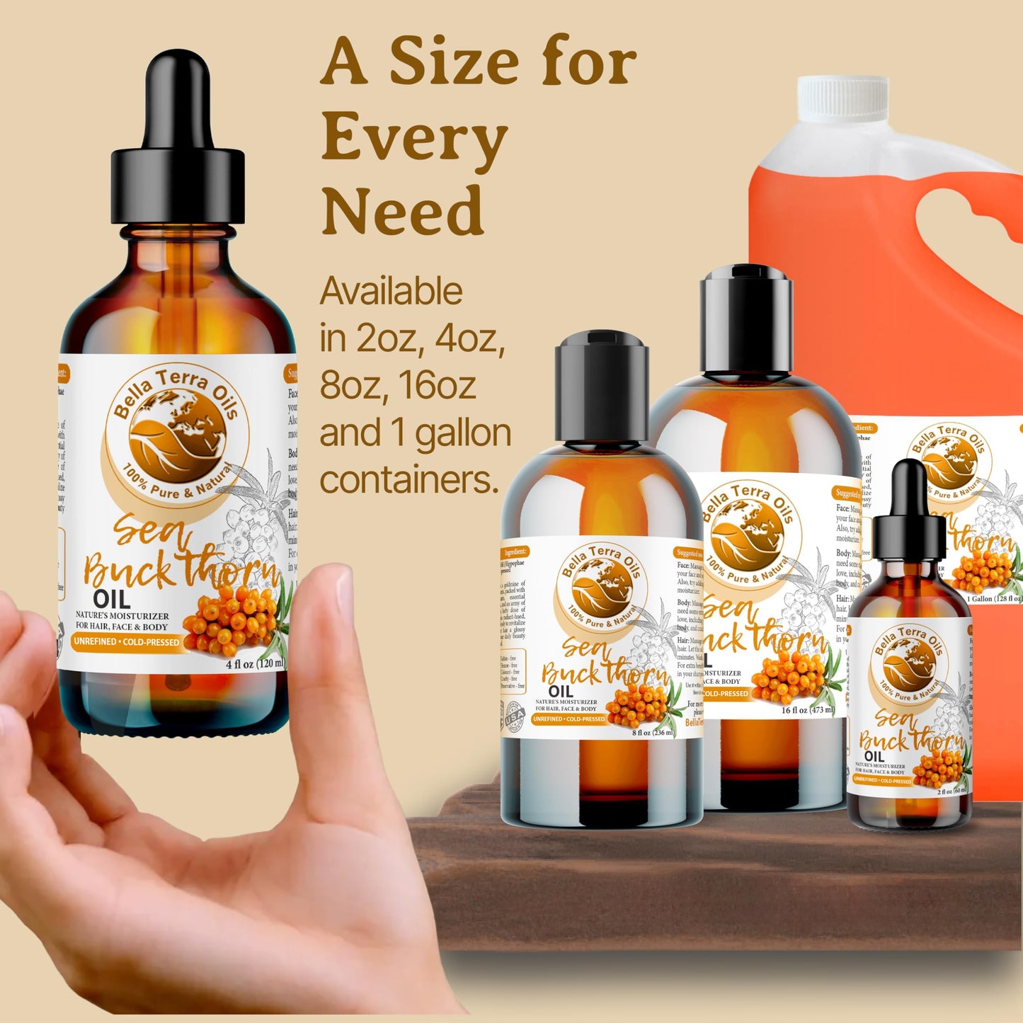 Bella Terra Oils - Natural Sea Buckthorn Oil 8oz - Cold-Pressed Treasure, Bursting with Omega-3 & Omega-6, A Radiant Glow in Every Bottle