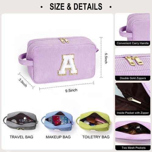 YOOLIFE Gifts for Women - Teen Girls Gifts Initial Purple Makeup Bag Make Up Bag Gifts for Women Her Best Friend Friendship Birthday Gifts Sister Teacher Personalized Mom Birthday Gifts for Women M