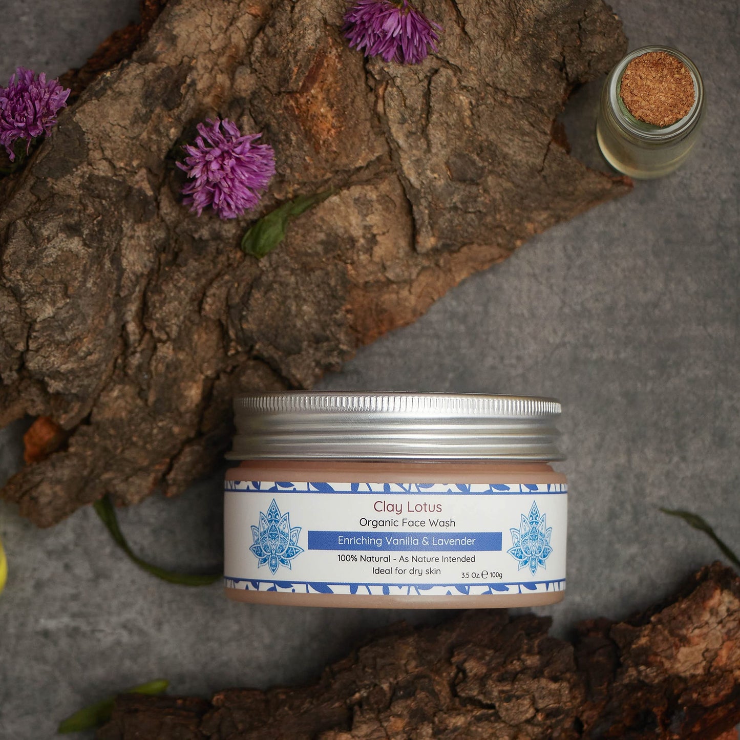 Clay Lotus Organic Face Wash - Hydrating Cleanser for Dry, Mature Skin. Anti-aging, Natural Formula for Reduced Wrinkles and Restored Radiance- Vegan and Moisturizing- For Women & Men