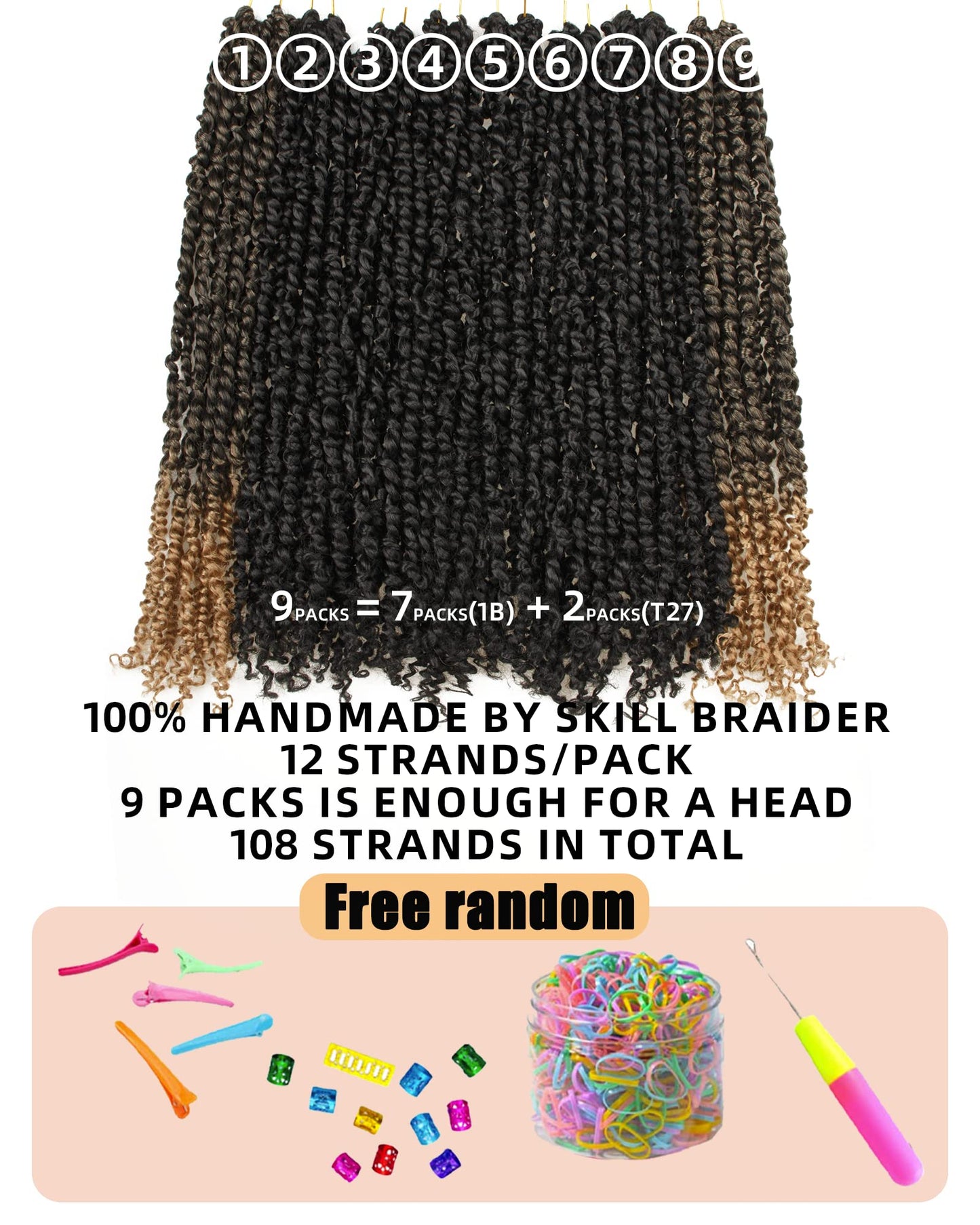 Passion Twist Crochet Hair For Black Women - Super Long Pre-twisted Pre Looped Hair Extensions (20 Inch, 9 Packs, 1B+T27)