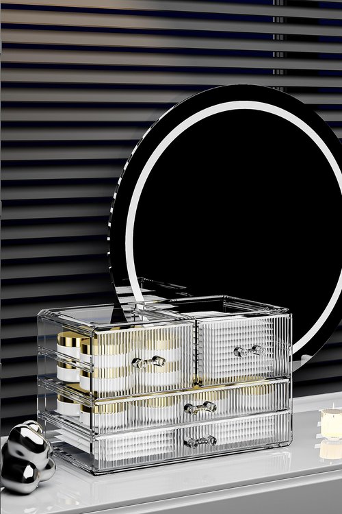 ZHIAI Stackable Storage Drawers, Acrylic Bathroom Counter Organizer Clear Makeup Organizers for Vanity, Kitchen Cabinets, Bathroom, Undersink, Home Organization and Storage (4 Drawers, Pattern D)