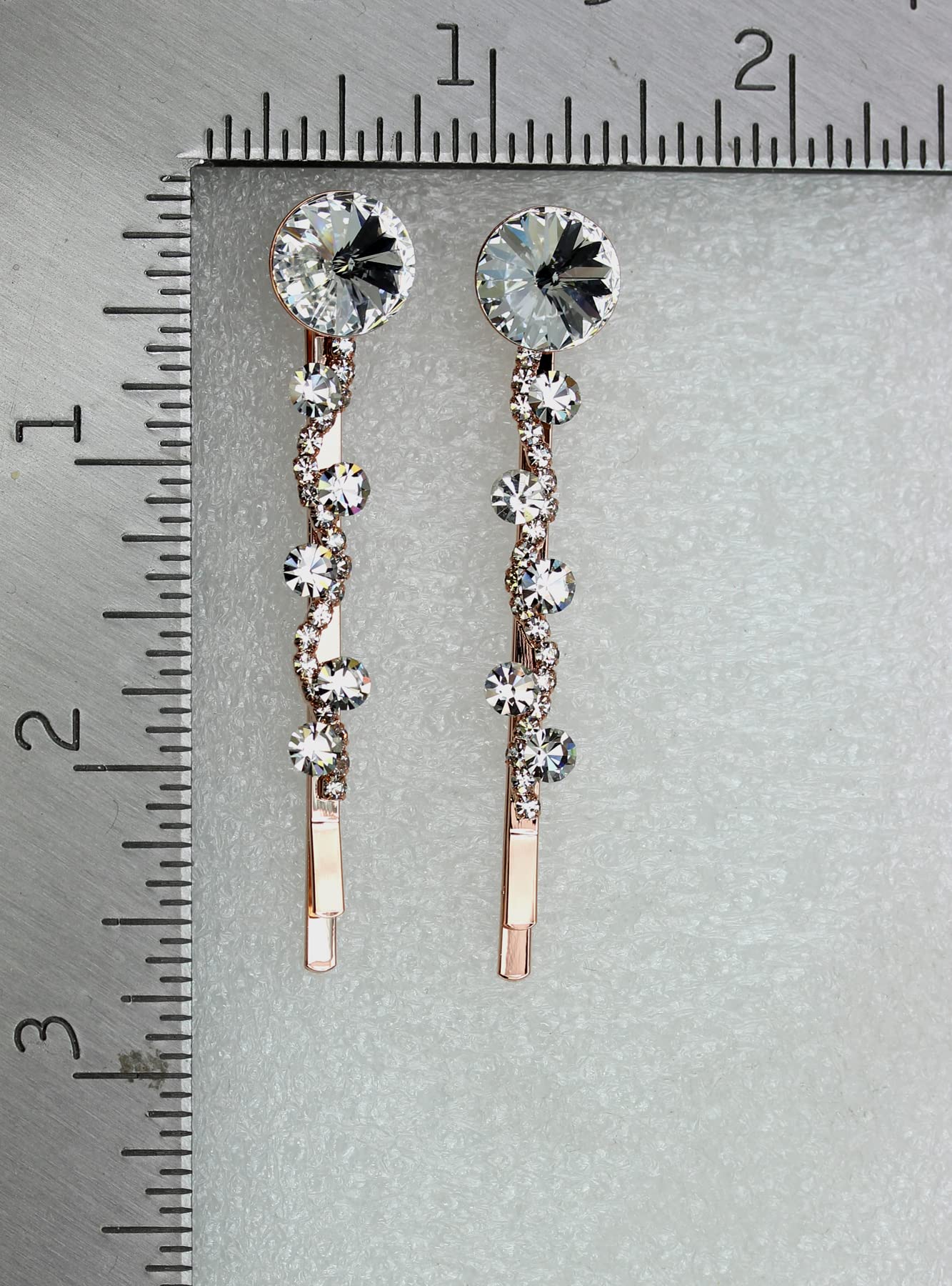 Faship A Pair Of Clear Premium Rhinestone Crystal Floral Hair Clips 2 Pcs Pins - Clear/Rose Gold