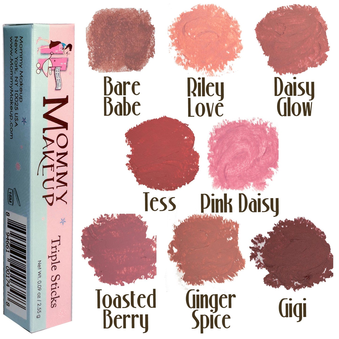 Mommy Makeup Triple Sticks Lipstick, Cream Blush & Teatment All-In-One with Shea & Cocoa Butter - Soft & Creamy Moisturizing Lip Crayon For Lips & Cheeks (Gigi)