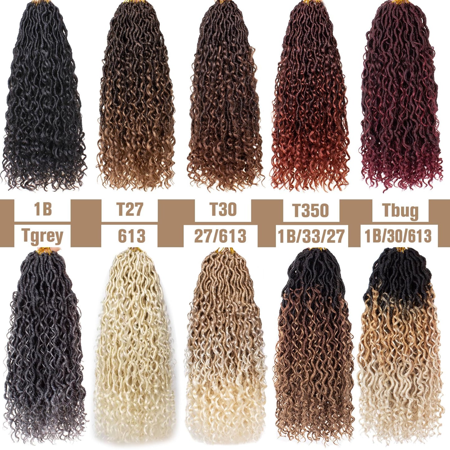 COOKOO 18 Inch 8 Packs (14 Stands/Pcs) Pre-looped Crochet Goddess Locs with Curly Ends Jet black Soft Faux Locs Wavy Crochet Braiding Hair Pre Curled Goddess bohemian Locs Crochet Hair for Women