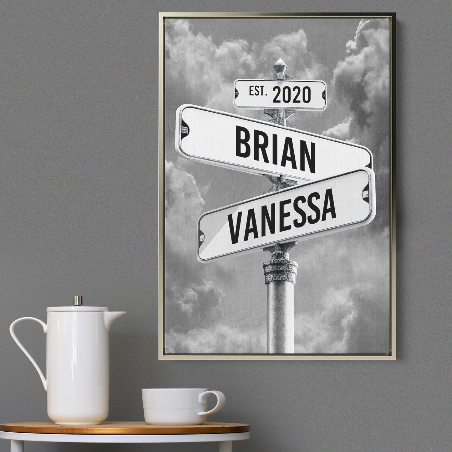 Personalized Canvas Gifts For Couples - Custom Vintage Street Sign Name And Date Canvas Poster Print, Christmas Gifts, Valentines Day, Wedding Gift - Gift Wrapping Available (Style 1)