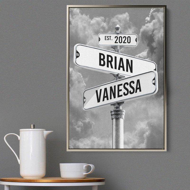 Personalized Canvas Gifts For Couples - Custom Vintage Street Sign Name And Date Canvas Poster Print, Christmas Gifts, Valentines Day, Wedding Gift - Gift Wrapping Available (Style 1)