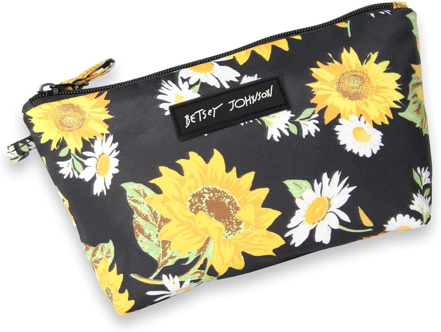 Betsey Johnson 8.5 Inch Zipper Cosmetic Pouch Small Toiletry Bag–Lightweight Durable Polyester Organizer with Inner Zipped Pocket Good For Makeup Accessories and Travel Needs (Covered Rose)