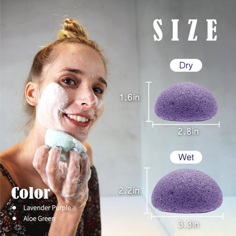 myHomeBody Natural Konjac Facial Sponges - for Gentle Face Cleansing and Exfoliation (2 Lavender Purple, 2 Aloe Green)