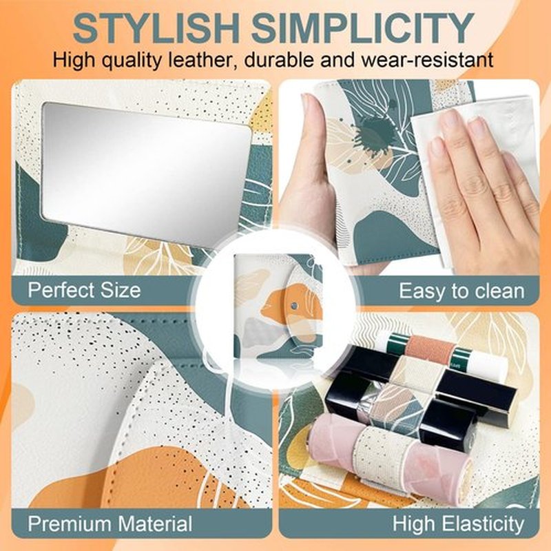LAOTANGJIA PU Lipstick Case Holder with Mirror,Holds 4pcs of Long Lipsticks,Lipstick Holder,Makeup Travel Cases Organizer Bag for Outside Mini Bag Pouch,for Gift Women Girls