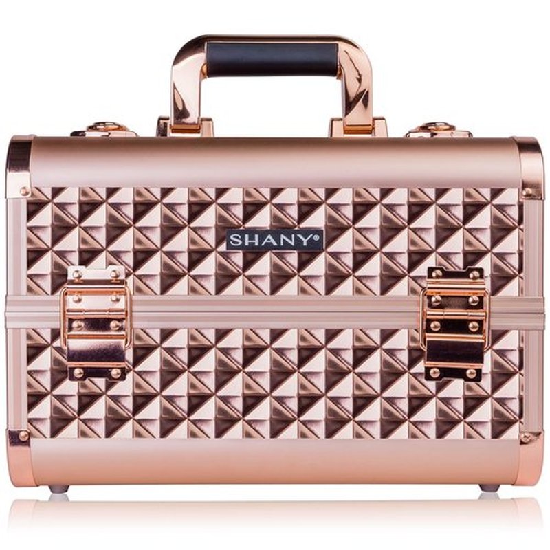 SHANY Premier Fantasy Professional Makeup Train Case Cosmetic Box Portable Makeup Case Organizer Jewelry storage with Locks, 3 Trays,Makeup Brush Holder and Cosmetics Mirror - Rose Gold