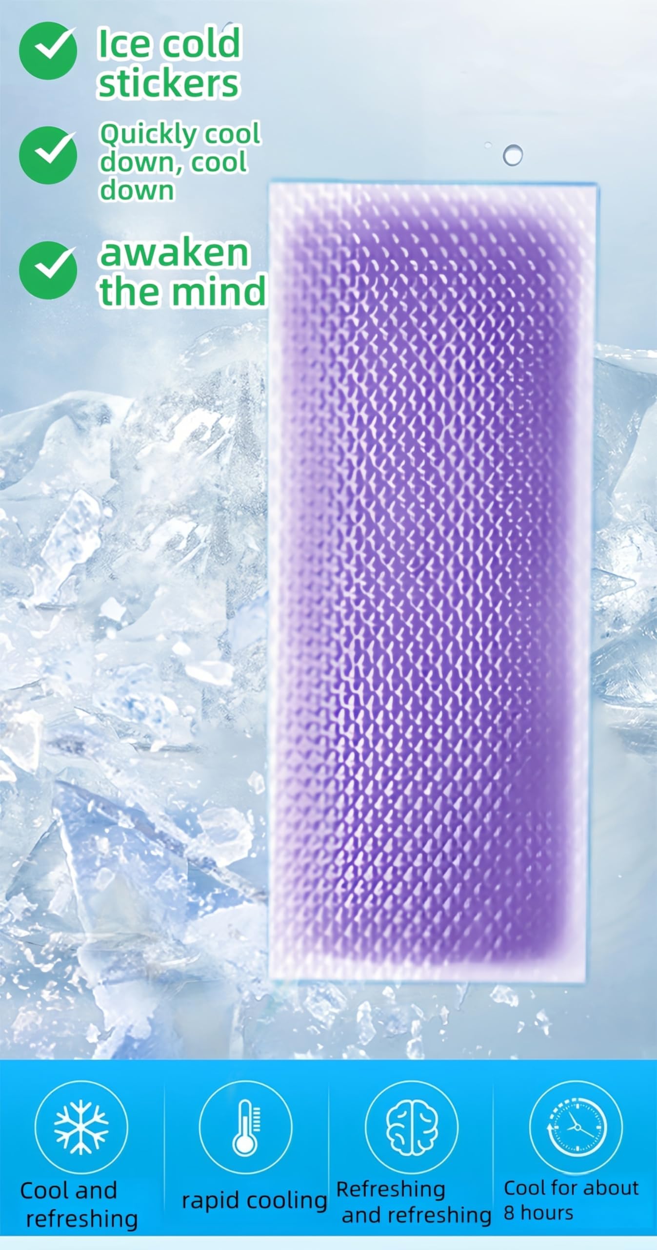 Cooling Gel Patches 20 Pack - 8 Hour Ice Cold Relief for Forehead, Neck & Body | Grape Mint Scented | Instant Temperature Drop for Sunburn, Workouts, | Hypoallergenic, Non-Irritating & Portable