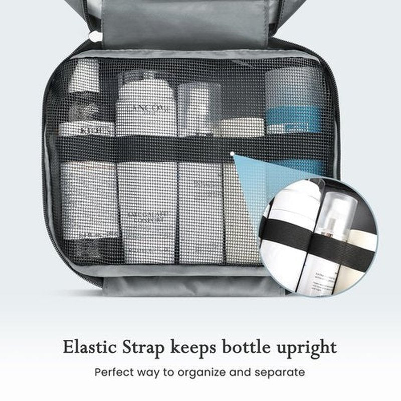 Maliton Toiletry Bag for Men & Women | Large Toiletry Bags for Traveling | Hanging Compact Hygiene Bag with 4 Compartments | Waterproof Bathroom Shower Bag (Gray)