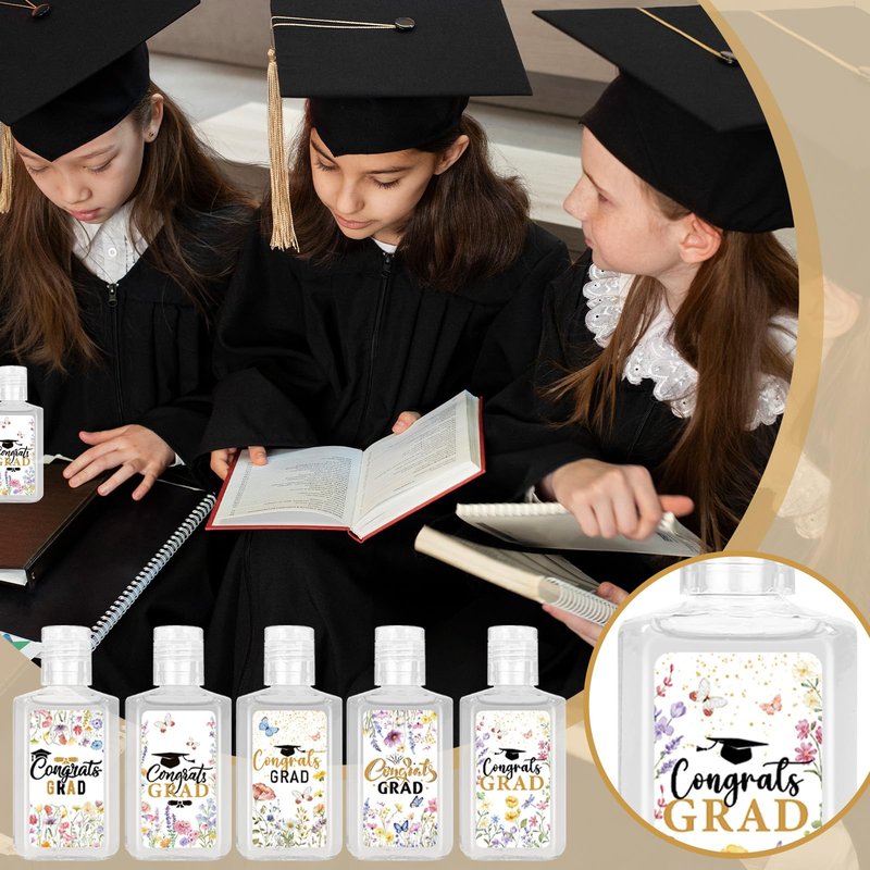 50 Pack Wildflower Graduation Mini Hand Sanitizer Bulk Graduation Gift for Teacher Classmates 1fl oz Travel Size Hand Sanitizer Graduation Hand Soap Gifts for Guest Graduation Party Favors Supplies