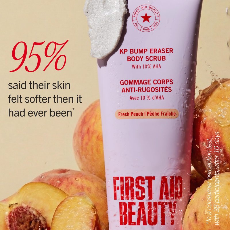 First Aid Beauty KP Bump Eraser Body Scrub with 10% AHA - Dermatologist-Tested Keratosis Pilaris Exfoliator - Support for Rough Bumps & Uneven Skin Texture - Sensitive Skin - 8 oz, Fresh Peach