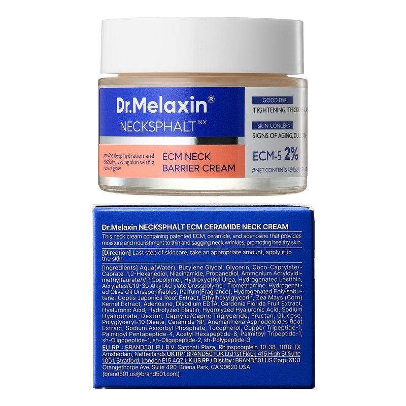 Dr.Melaxin Necksphalt Firming Cream with ECM-5 20,000ppm, Firming & Lifting Neck Cream for Wrinkles & Sagging Skin, Ceramide & Collagen for Elasticity & Radiant Glow, 1.76 fl.oz