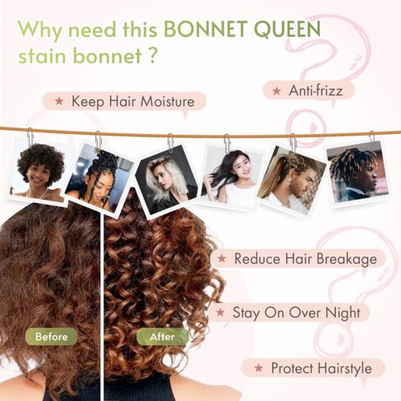 BONNET QUEEN Silk Bonnet for Sleeping Satin Hair Bonnet Adjustable Bonnet Pink Bonnets Sleep Bonnet for Women Girls Night Bonnets for Natural Curly Hair