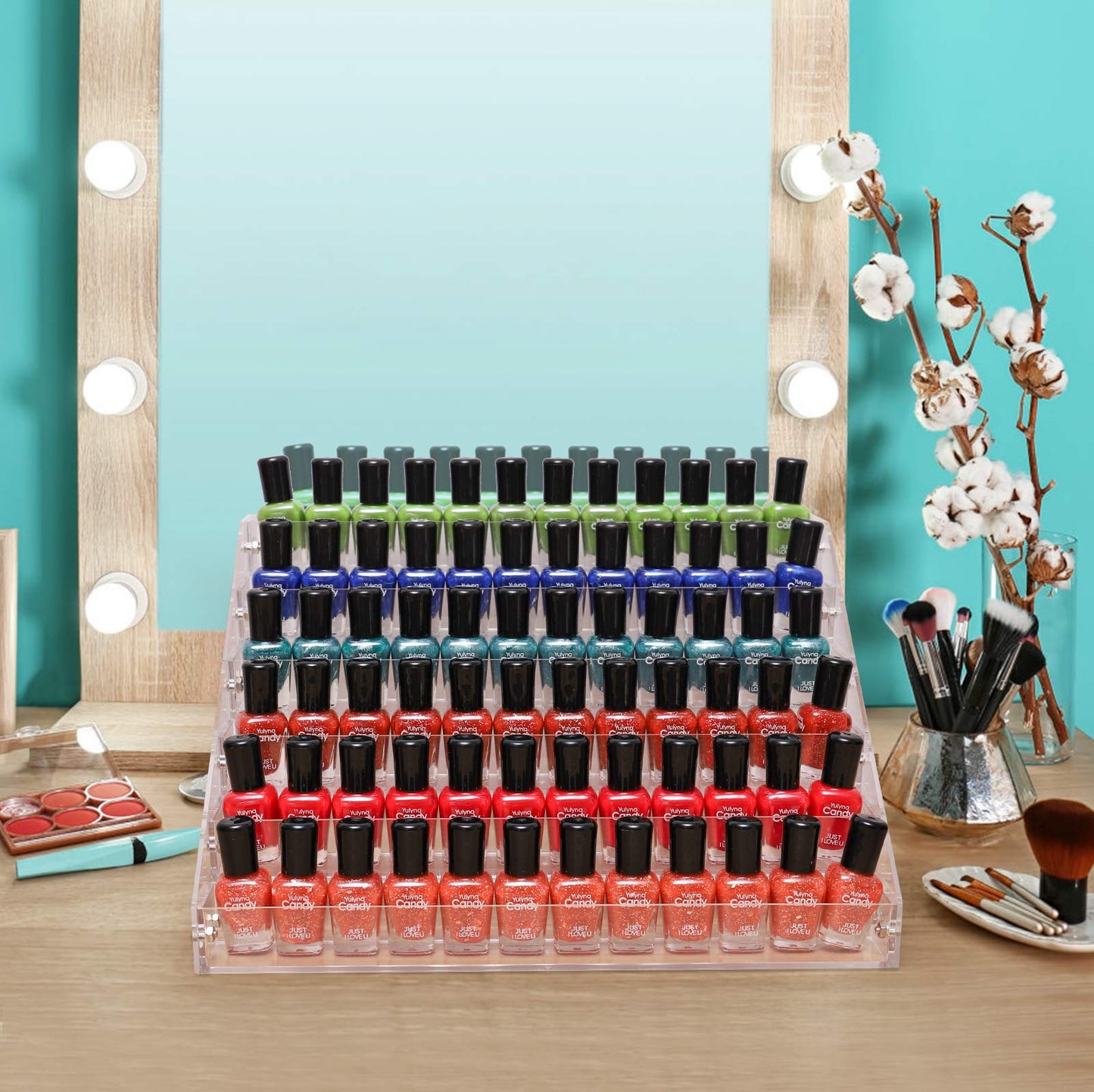 BTremary Clear Nail Polish Paint Organizer Holder Rack Shelf 6 Tier Acrylic Tattoo Ink Essential Oil Display Stand Holds Up to 48-96 Bottles for Table (Fit 1-2oz Bottles)