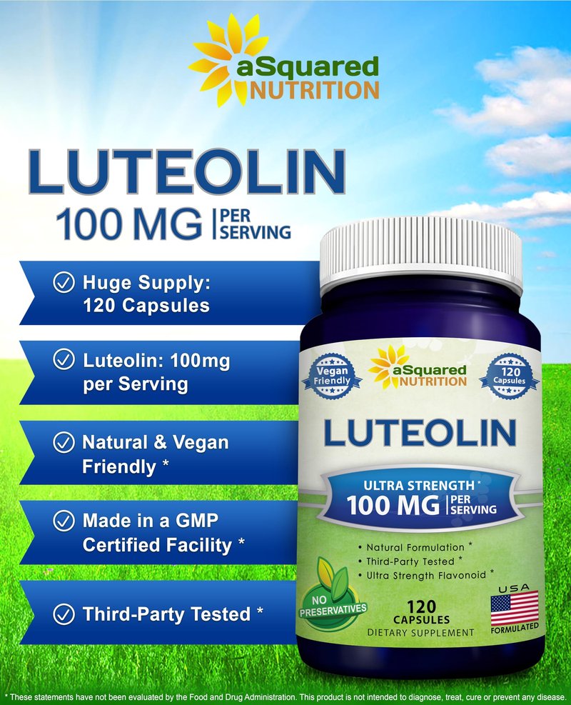 Luteolin 100mg - 120 Capsules - Luteolin Supplement & Powder Complex Pills Commonly Taken with Quercetin - Supports Brain & Memory Health