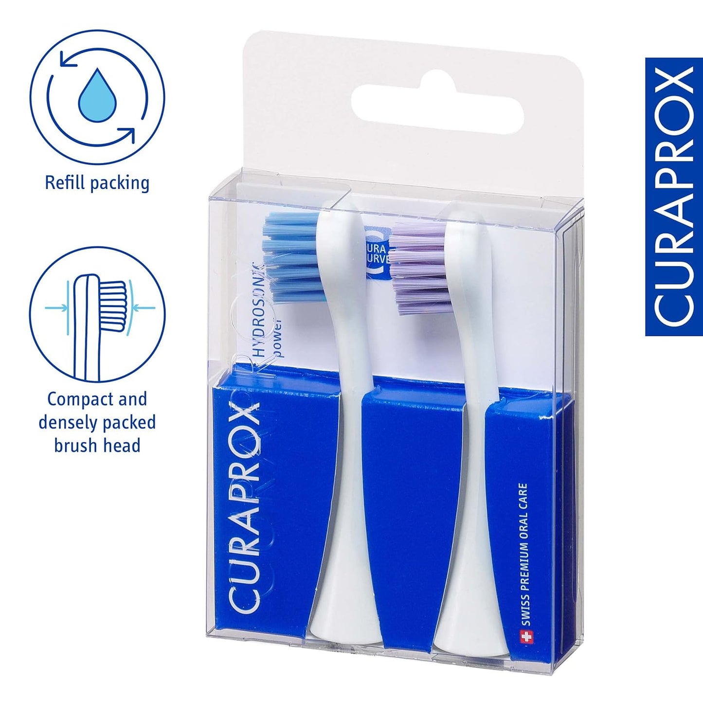 Curaprox Hydrosonic Brush Heads Power Duo – for Healthy Gums, Braces & Implants | Gentle Yet Powerful Sonic Cleaning | 2-Pack | Compatible with All Curaprox Sonic Models | Swiss Made