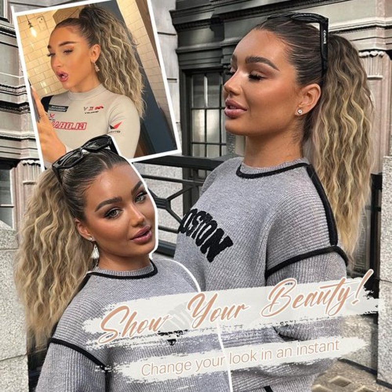 ORSUNCER Claw Clip Ponytail Extension 18" Curly Wavy Pony Tails Hair Extensions Layered Natural Looking Clip on Ponytails for Women Synthetic Hair Extensions (Ombre Black Mix Blonde)