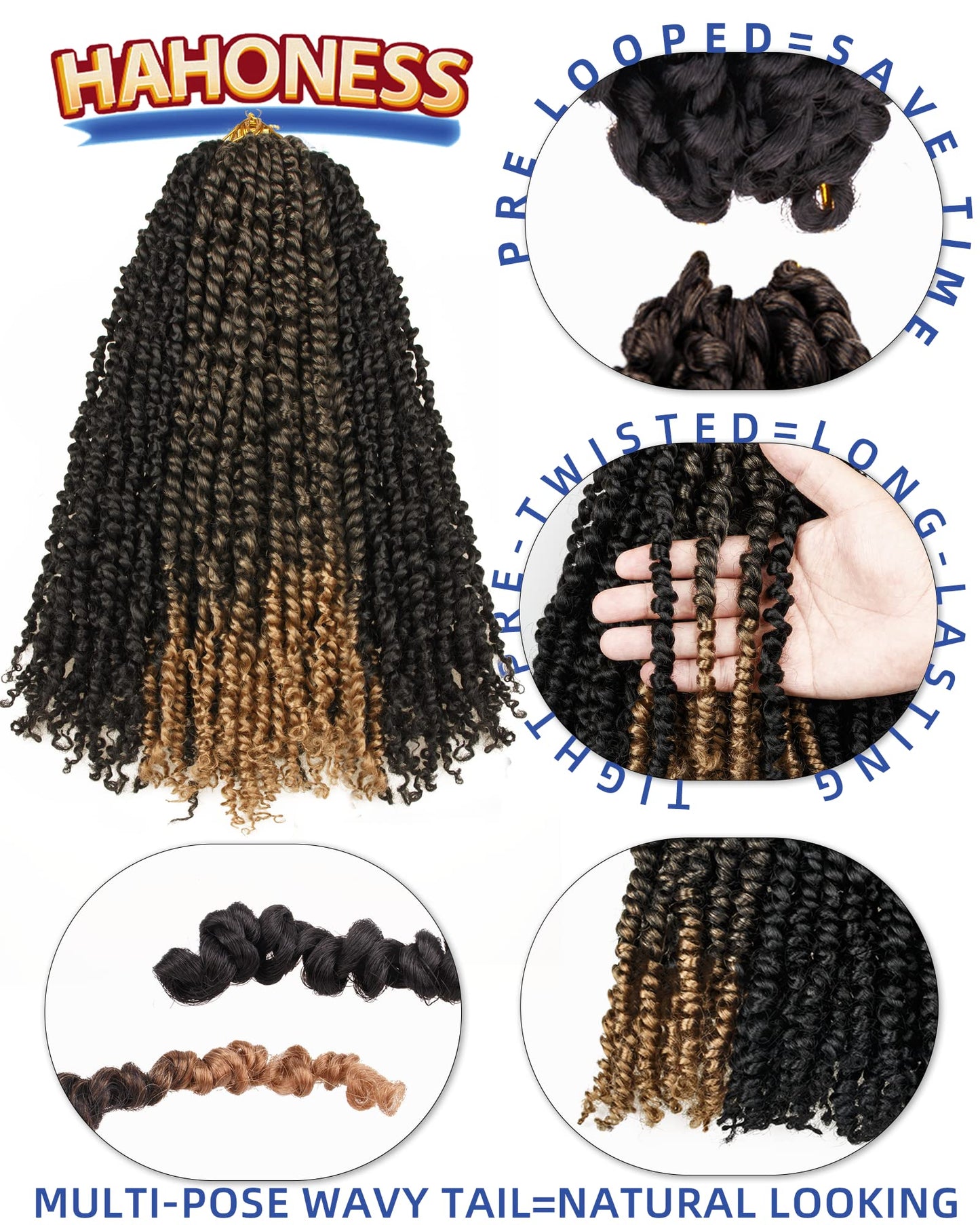 Passion Twist Crochet Hair For Black Women - Super Long Pre-twisted Pre Looped Hair Extensions (20 Inch, 9 Packs, 1B+T27)