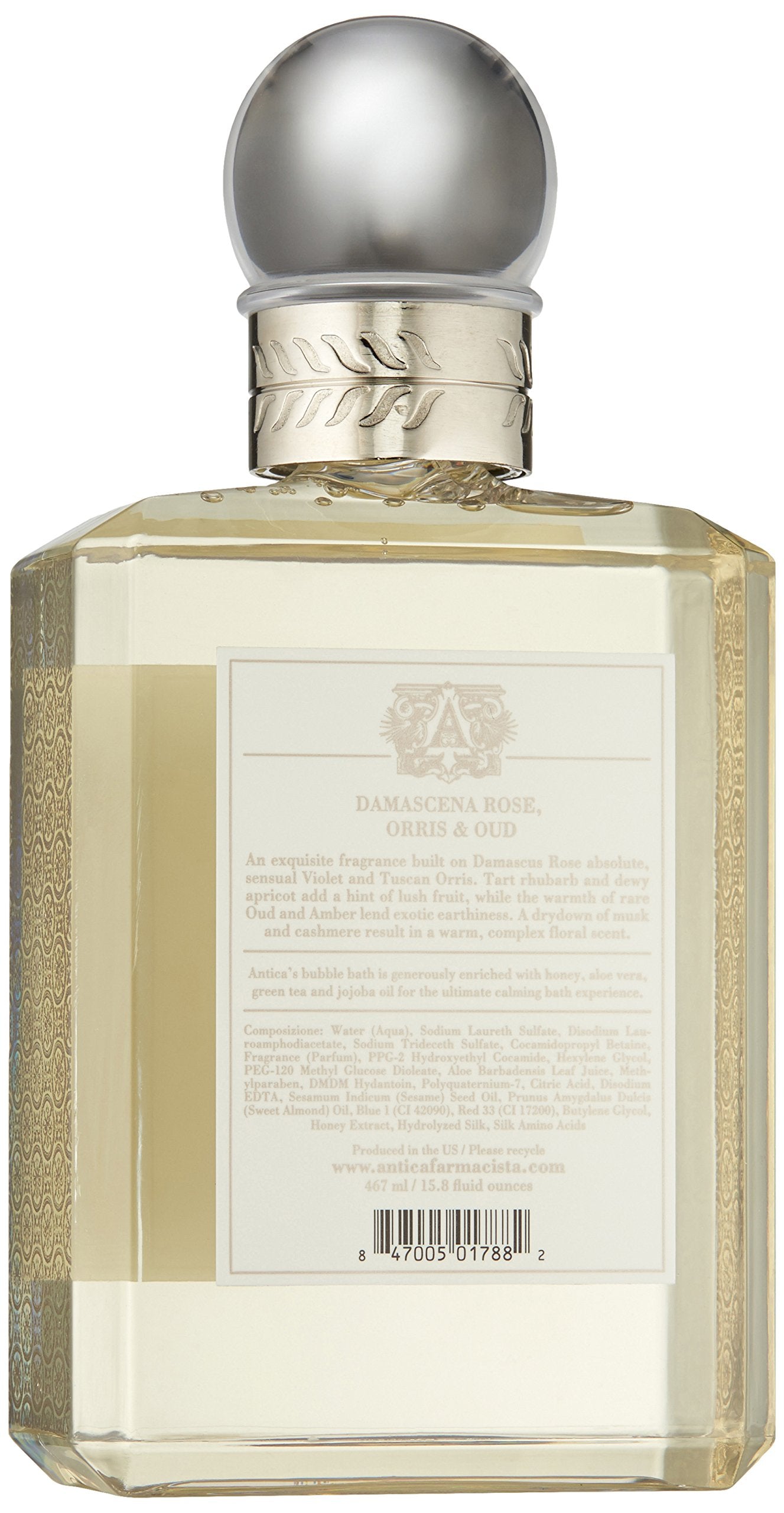 Antica Farmacista Bubble Bath - Relaxing Foam Bath with Honey, Jojoba Oil & Aloe Vera - Luxury Gift for Any Occasion - Damascena Rose, Orris & Oud, 16 fl oz