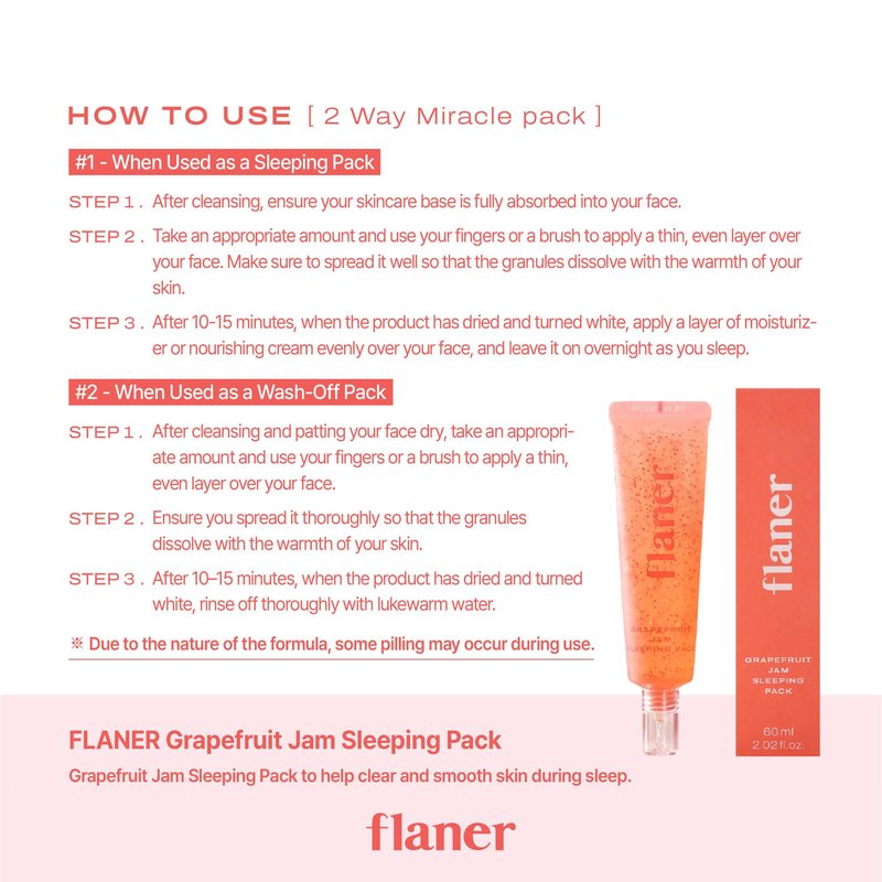 flaner Grapefruit Jam Sleeping Mask – Revitalizing Overnight Face Mask, Vitamin C, Melatonin, Adenosine, Night Deep Hydration Care, Natural Ingredients, Korean Skin Care, 2.02 fl. oz.
