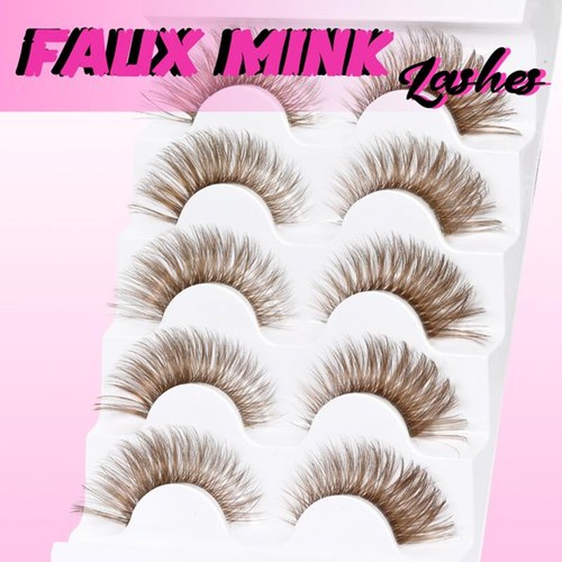Veleasha Brown Lashes Cat Eye Lashes Wispy Faux Mink Lashes 100% Handmade Natural Look False Eyelashes with Clear Band Lightweight Fluffy False Eyelashes 5 Pairs Pack(Brown04)