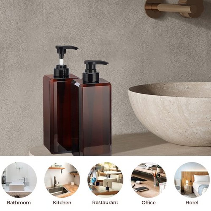 Suream 27oz Bathroom Countertop Soap Dispensers, Plastic Lotion Dispenser, Refillable Cosmetic Pump Dispensers, Square Bathroom Shower Containers for Shampoo, Body Wash, Hand Soap, Oil