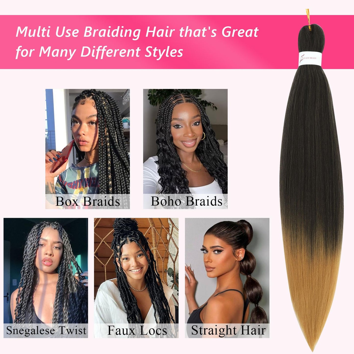 Pre Stretched Braiding Hair 20 inch 1B/27 Braiding Hair for Black Women 8Packs Crochet Boho Braiding Hair Non Toxic (20 Inch(8packs), 1B/27)